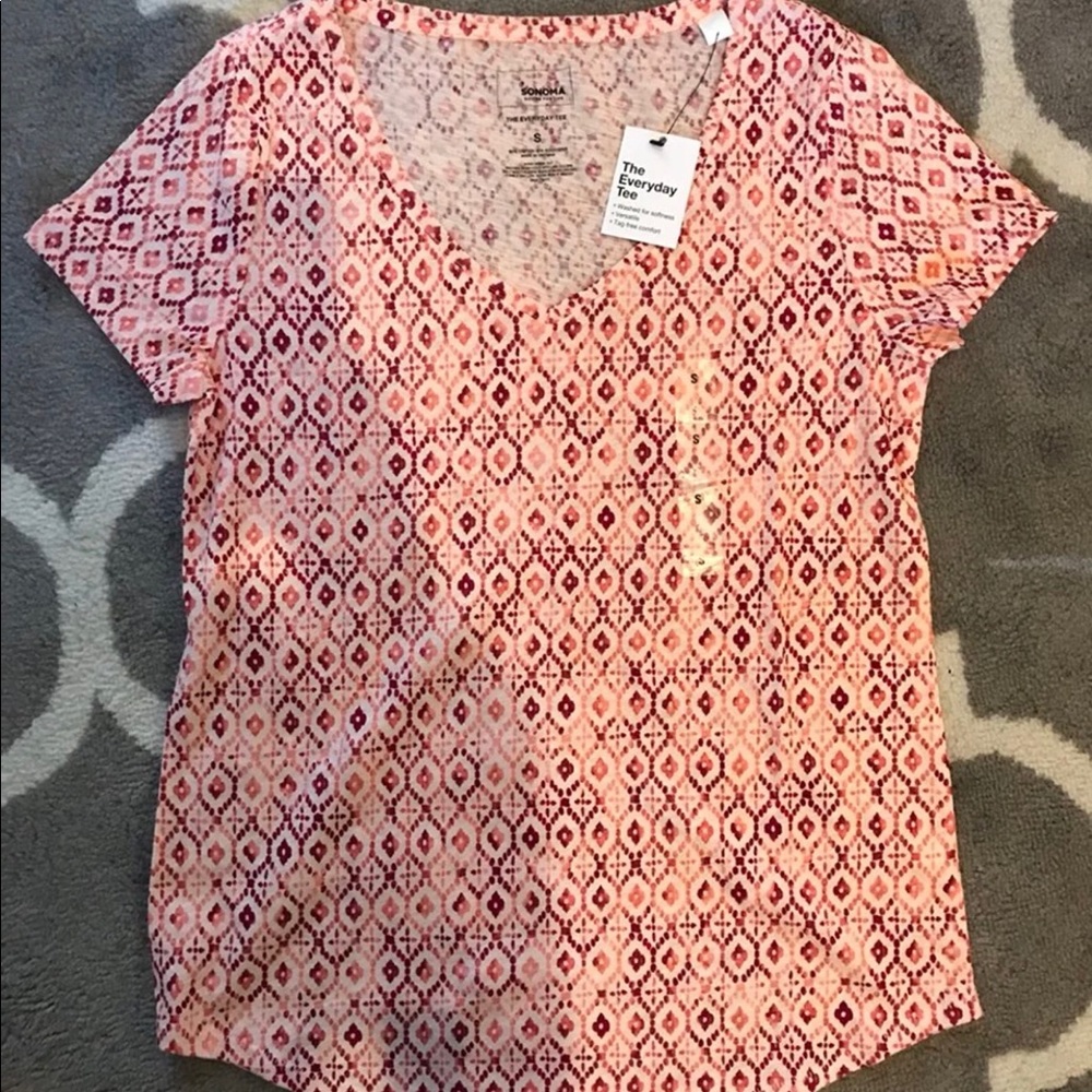 Sonoma Pink, Red and White Print Every Day Tee